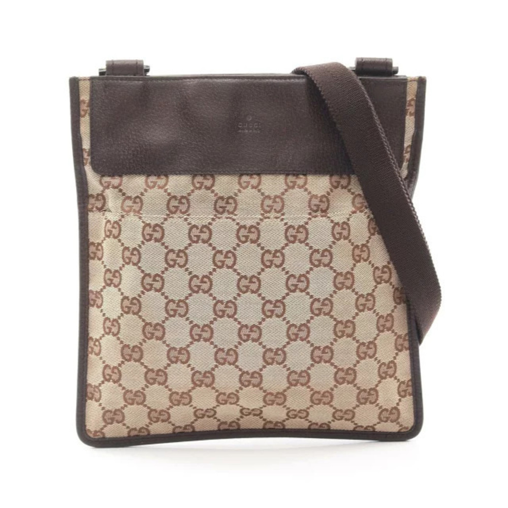 Gucci GG Canvas Shoulder Bag Leather Beige Cream Brown